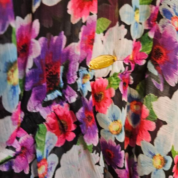 Jessica Simpson Size Large Polyester Floral Flower Bright Vibrant Sheer Dress - Picture 5 of 9